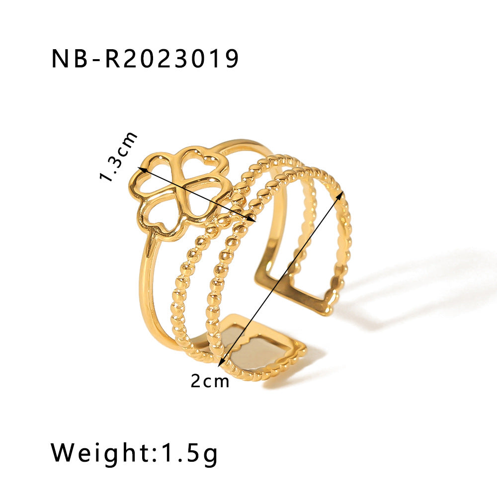 1002# Stainless steel open ring heart-shaped geometric titanium steel ring fashion simple personalized ring for women