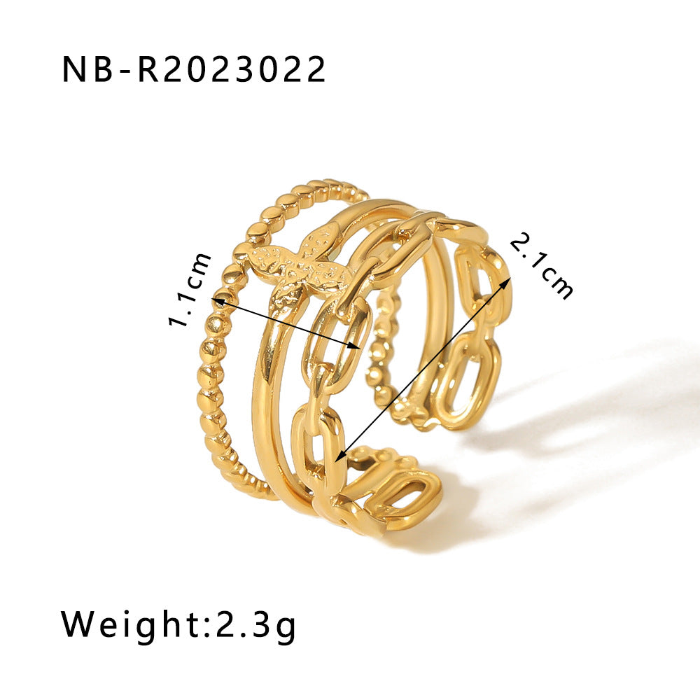 1002# Stainless steel open ring heart-shaped geometric titanium steel ring fashion simple personalized ring for women