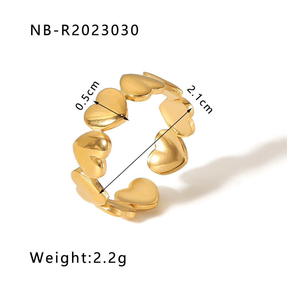 1002# Stainless steel open ring heart-shaped geometric titanium steel ring fashion simple personalized ring for women