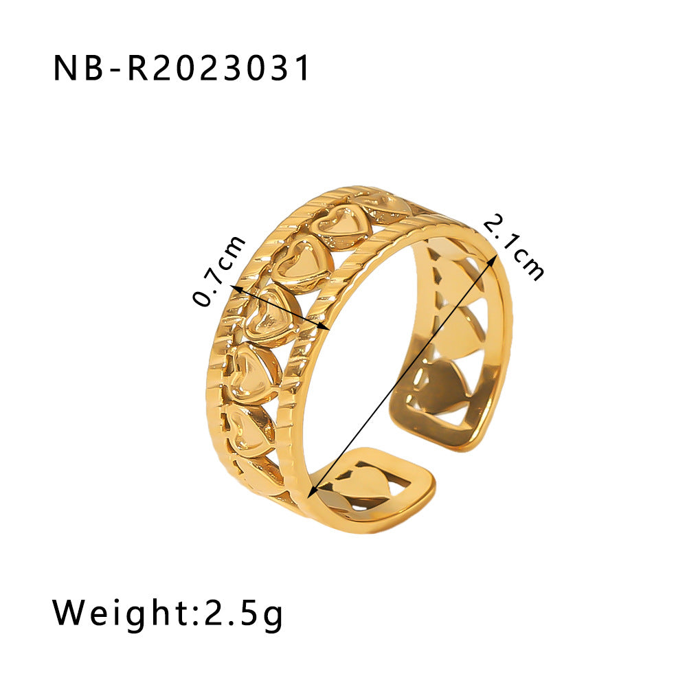 1002# Stainless steel open ring heart-shaped geometric titanium steel ring fashion simple personalized ring for women