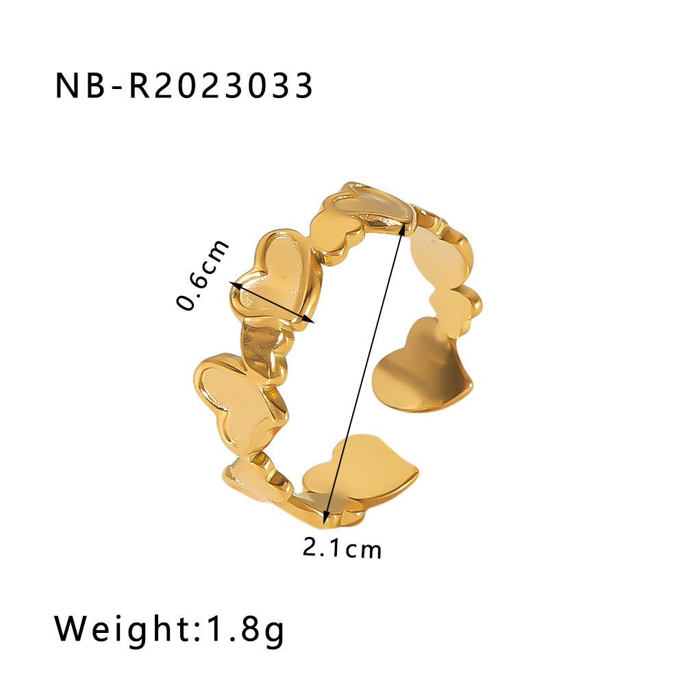 1002# Stainless steel open ring heart-shaped geometric titanium steel ring fashion simple personalized ring for women
