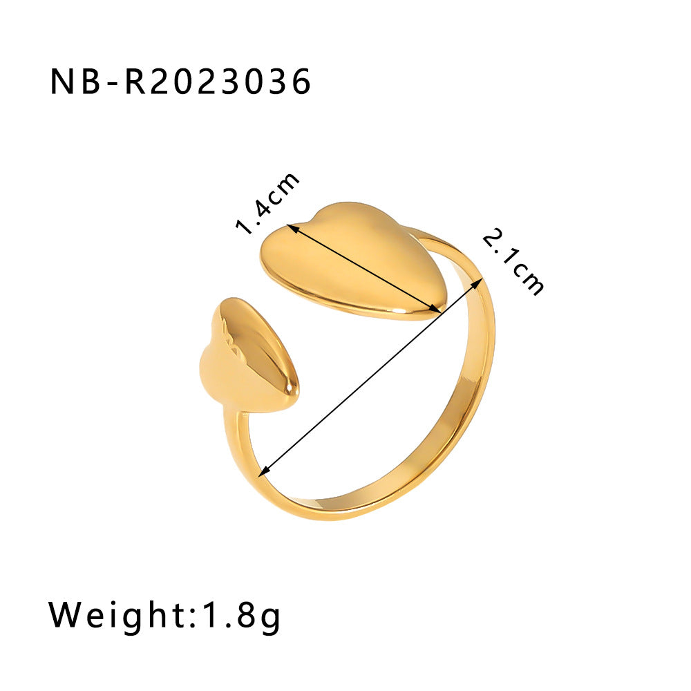 1002# Stainless steel open ring heart-shaped geometric titanium steel ring fashion simple personalized ring for women