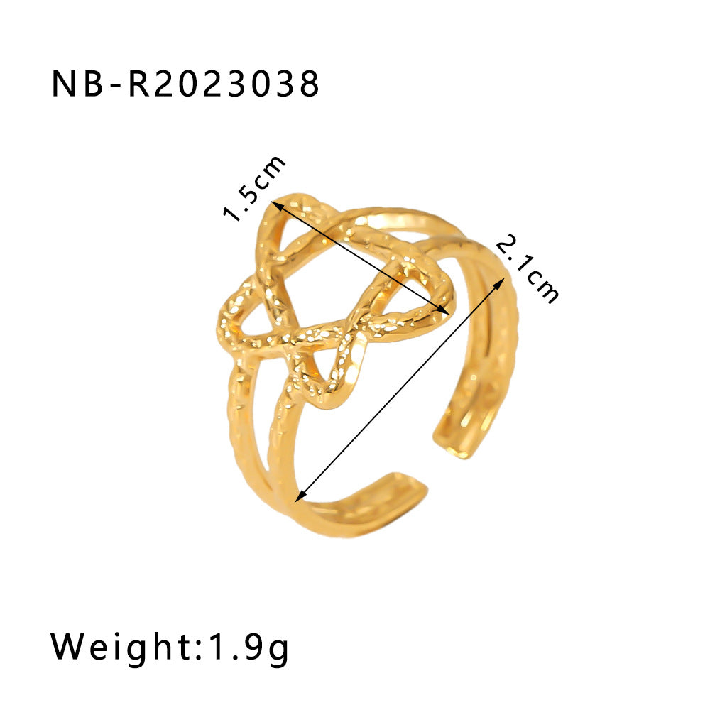 1002# Stainless steel open ring heart-shaped geometric titanium steel ring fashion simple personalized ring for women