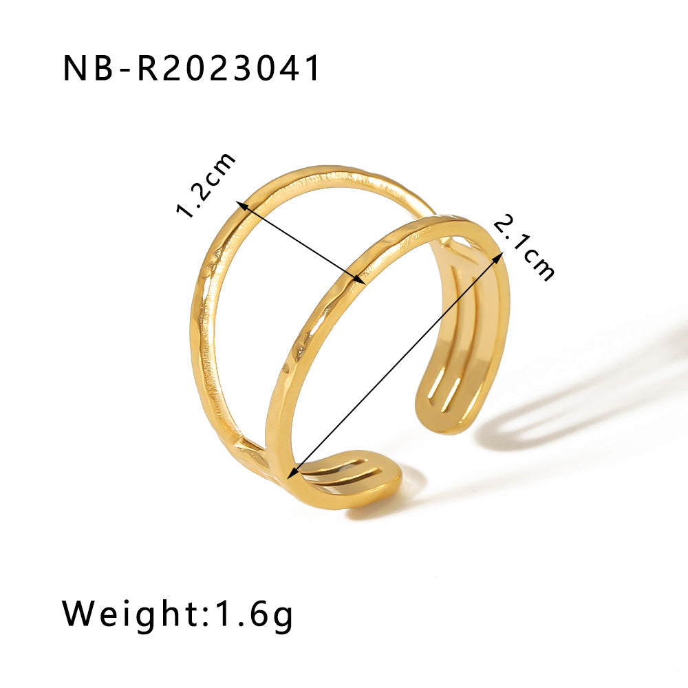 1002# Stainless steel open ring heart-shaped geometric titanium steel ring fashion simple personalized ring for women