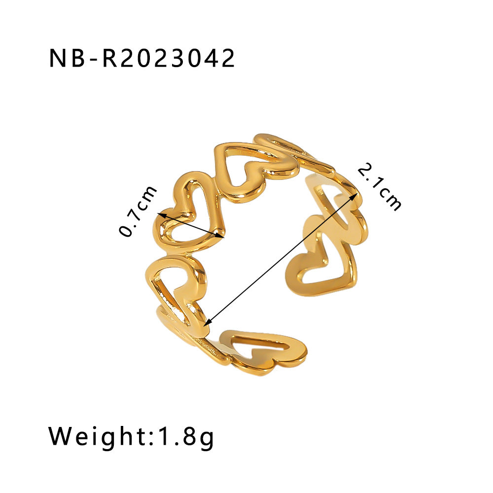 1002# Stainless steel open ring heart-shaped geometric titanium steel ring fashion simple personalized ring for women