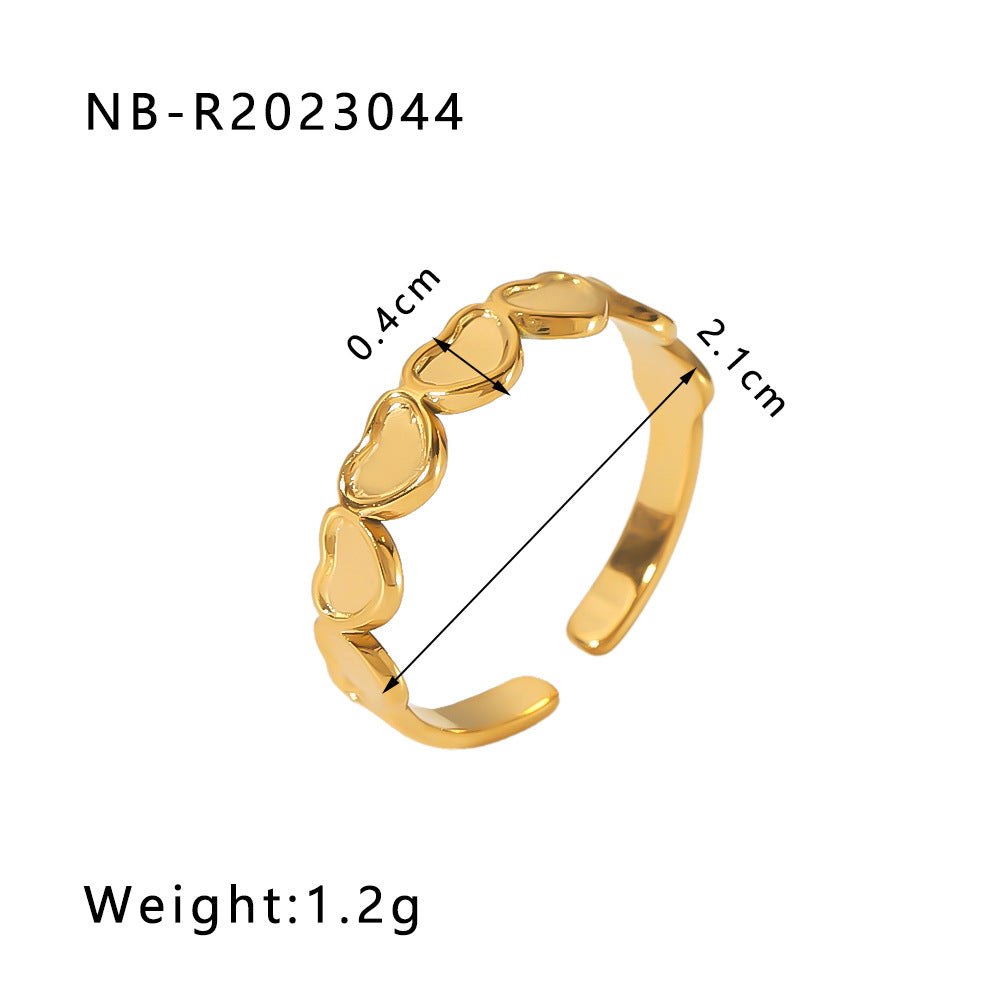 1002# Stainless steel open ring heart-shaped geometric titanium steel ring fashion simple personalized ring for women
