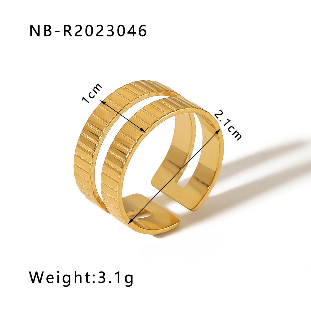 1002# Stainless steel open ring heart-shaped geometric titanium steel ring fashion simple personalized ring for women
