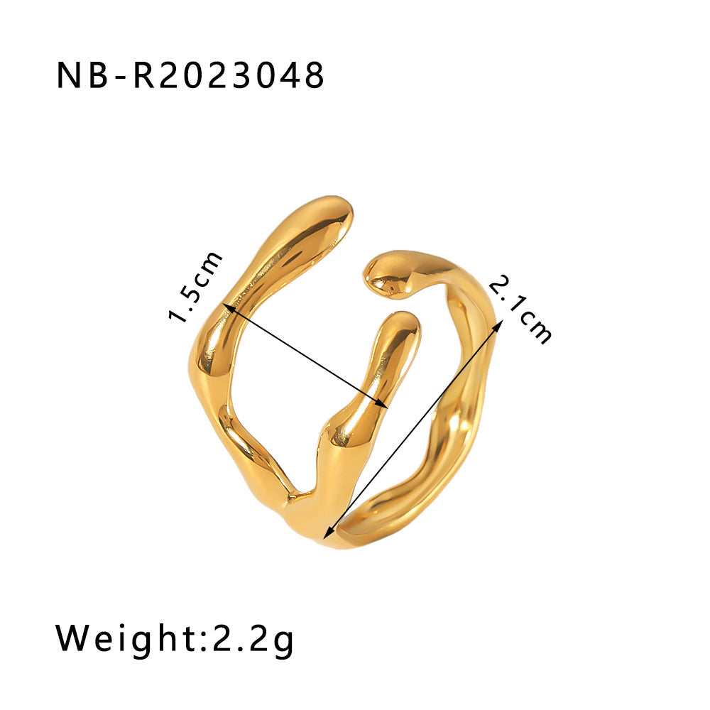 1002# Stainless steel open ring heart-shaped geometric titanium steel ring fashion simple personalized ring for women