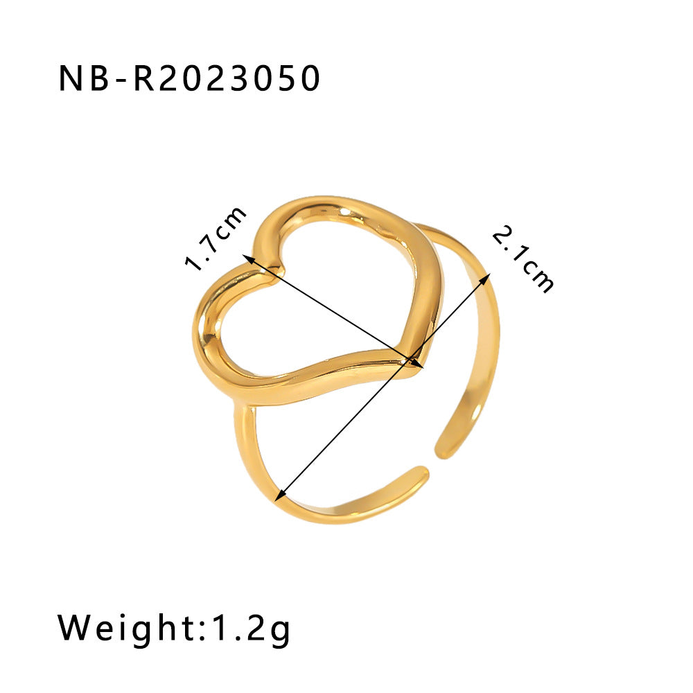 1002# Stainless steel open ring heart-shaped geometric titanium steel ring fashion simple personalized ring for women