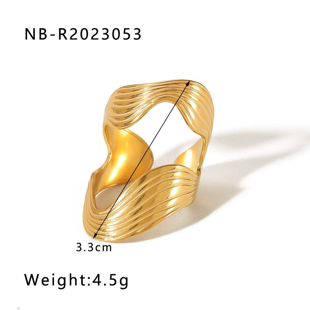 1001# Leaf geometric hollow flower 18k gold-plated snake-shaped high-end multi-layered titanium steel ring for women