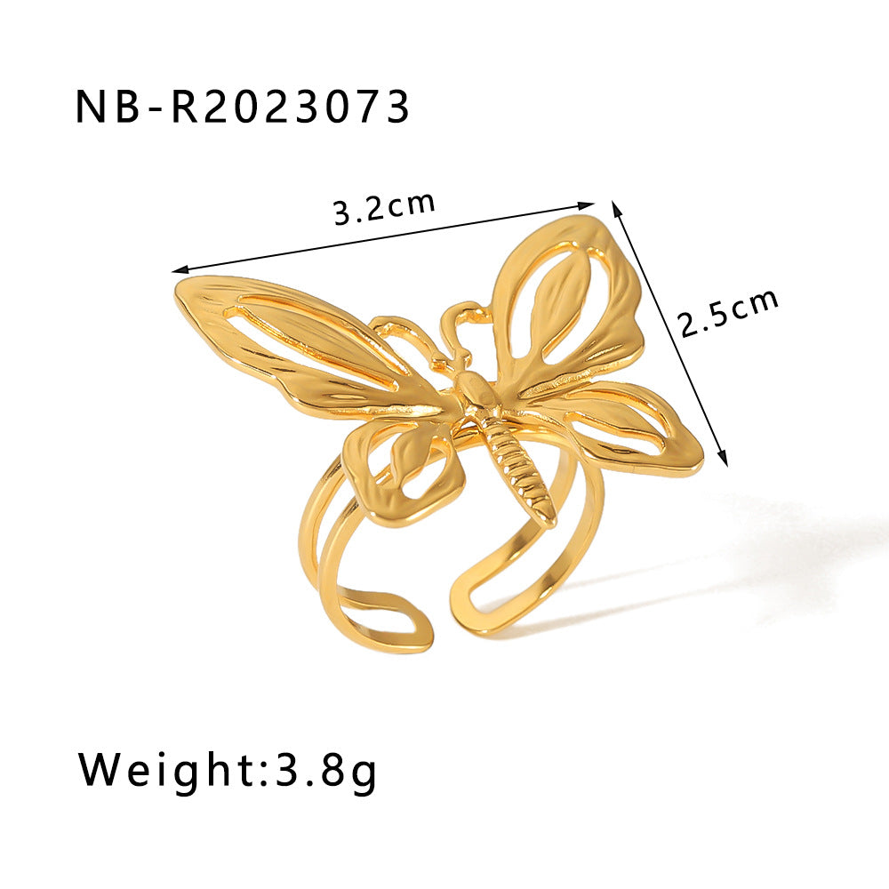 1004# New style gold color flower butterfly stainless steel 18k gold plated turquoise open ring elegant bracelet