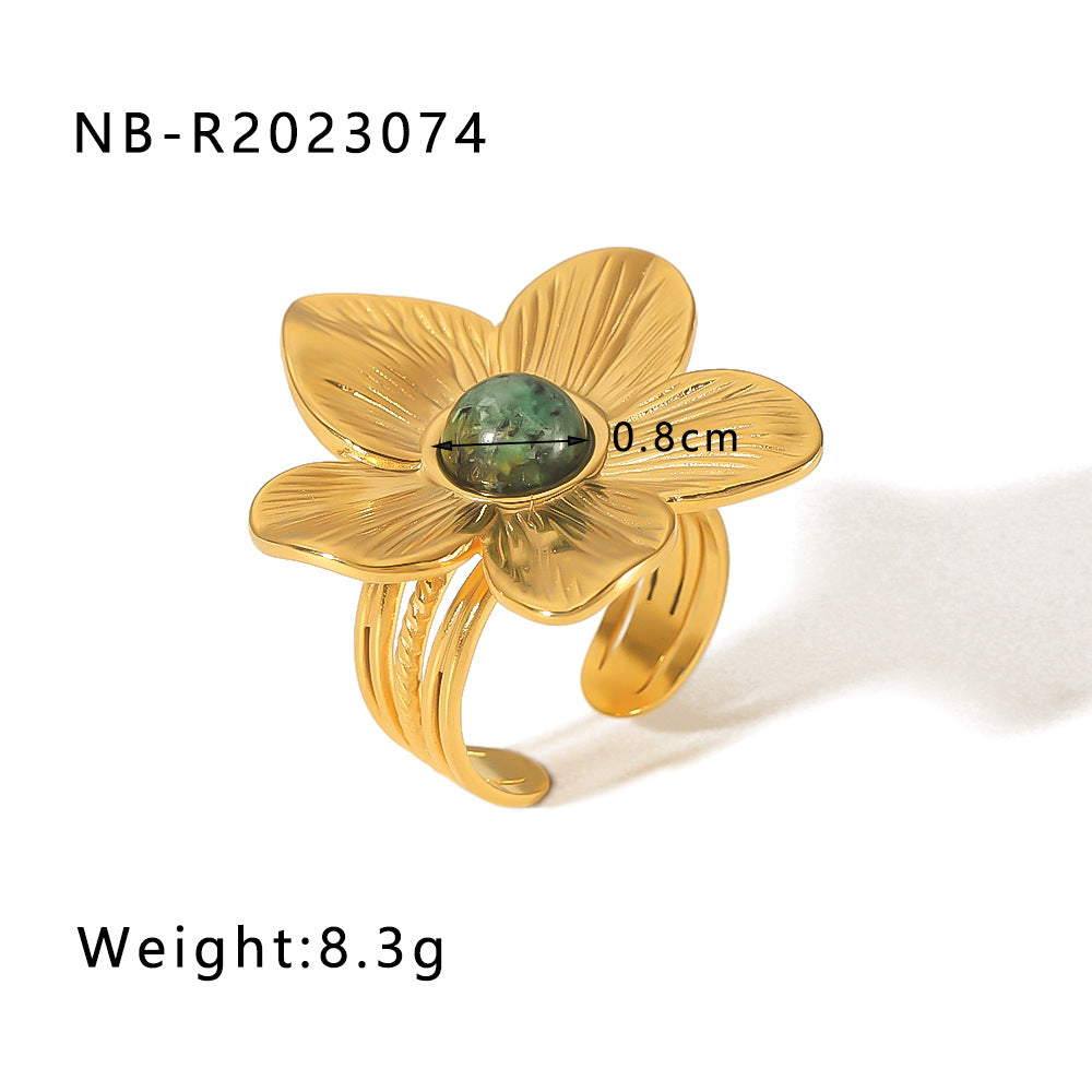 1004# New style gold color flower butterfly stainless steel 18k gold plated turquoise open ring elegant bracelet