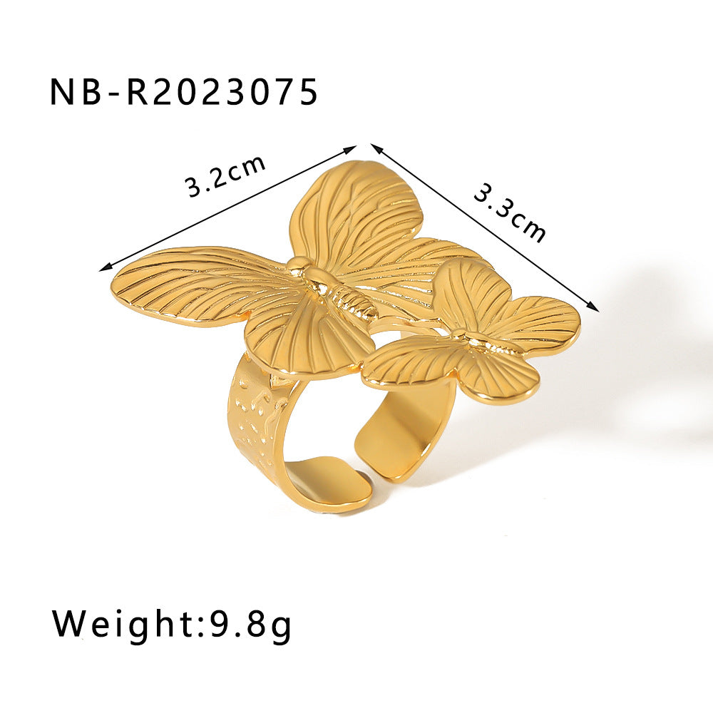 1004# New style gold color flower butterfly stainless steel 18k gold plated turquoise open ring elegant bracelet