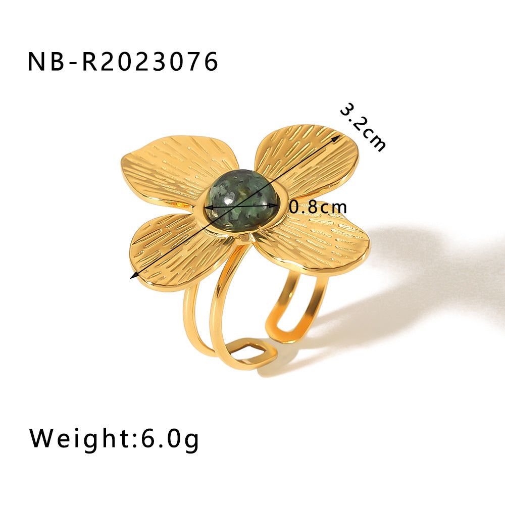 1004# New style gold color flower butterfly stainless steel 18k gold plated turquoise open ring elegant bracelet