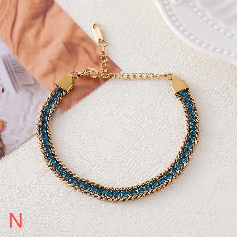 029#_ Stainless steel colored zircon, non-fading, versatile fashionable bracelet.