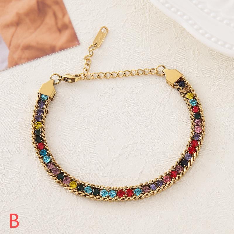 029#_ Stainless steel colored zircon, non-fading, versatile fashionable bracelet.