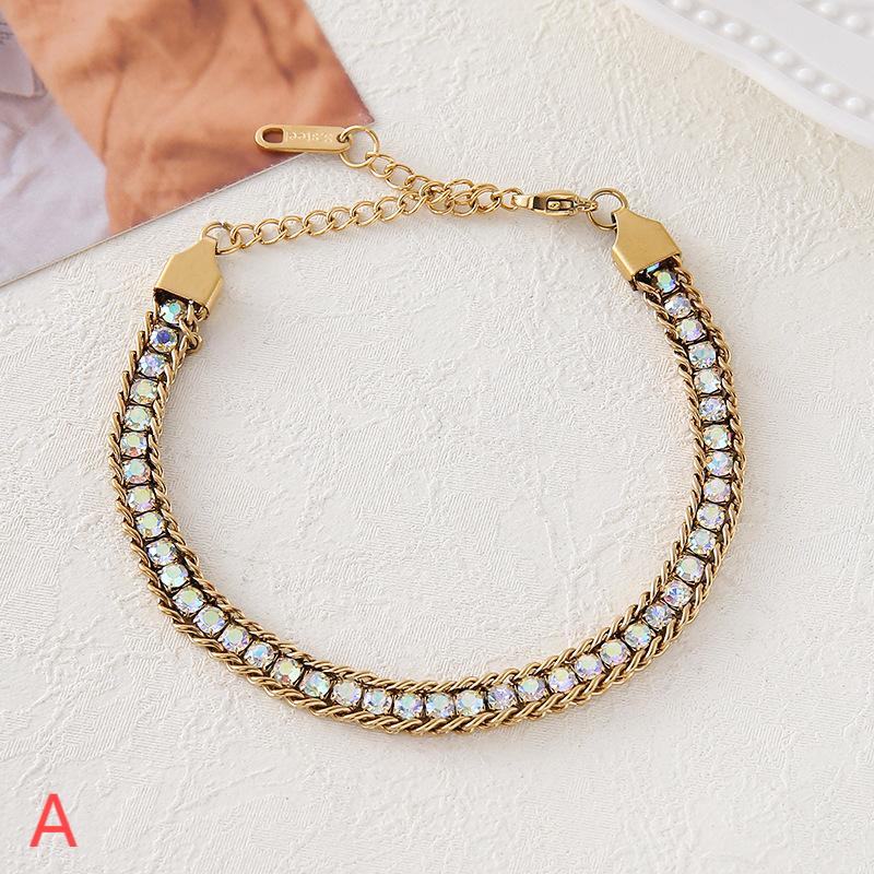 029#_ Stainless steel colored zircon, non-fading, versatile fashionable bracelet.