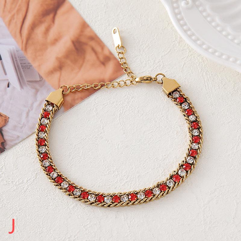 029#_ Stainless steel colored zircon, non-fading, versatile fashionable bracelet.