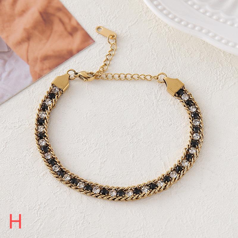 029#_ Stainless steel colored zircon, non-fading, versatile fashionable bracelet.