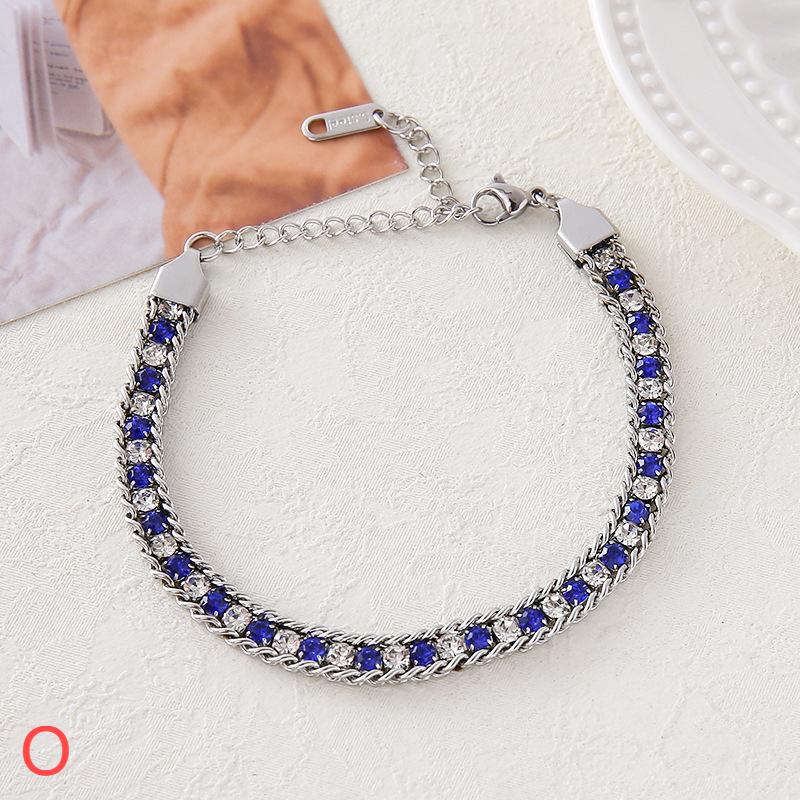 029#_ Stainless steel colored zircon, non-fading, versatile fashionable bracelet.