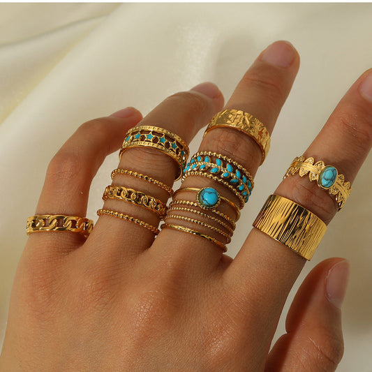 1005# French retro niche design irregular hydraulic ring 18k gold titanium steel open ring for women