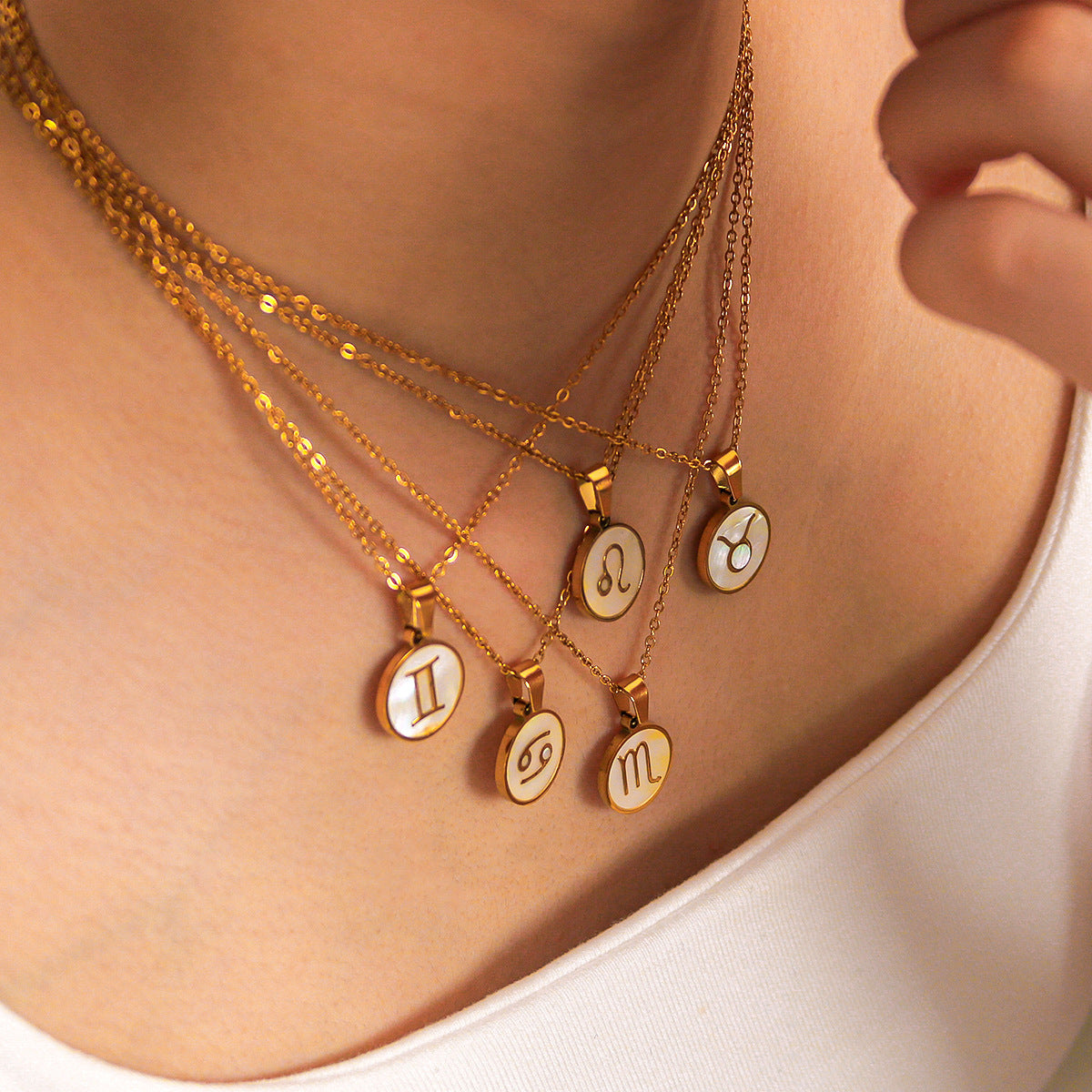1104# Fashion trend retro temperament 12 constellations white seashell pendant titanium steel necklace women's jewelry
