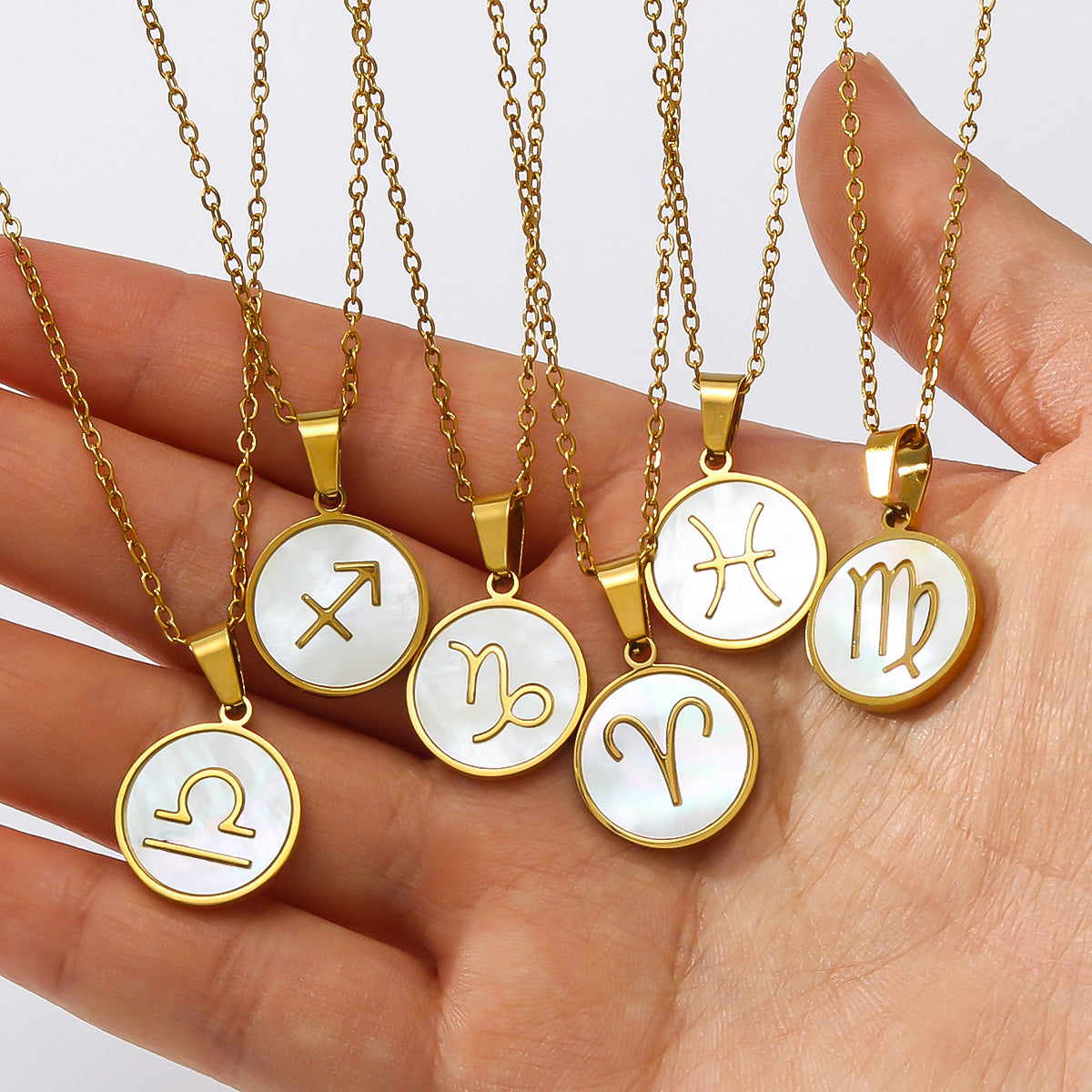 1104# Fashion trend retro temperament 12 constellations white seashell pendant titanium steel necklace women's jewelry