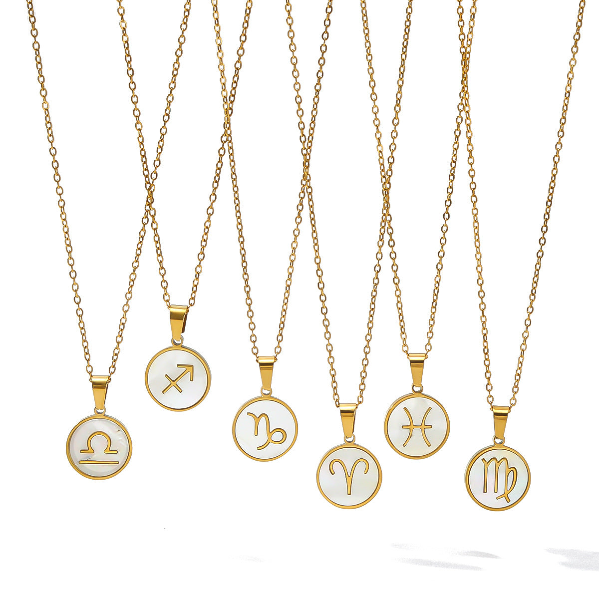 1104# Fashion trend retro temperament 12 constellations white seashell pendant titanium steel necklace women's jewelry