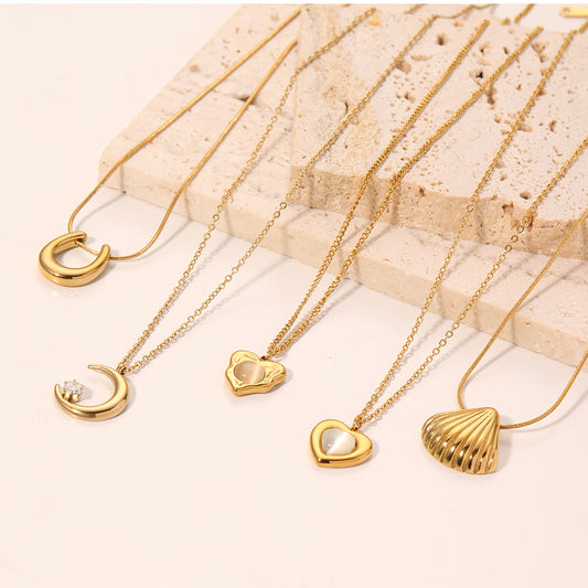 1108# Stainless steel high-grade cat's eye stone zircon pearl smiley face necklace women's light luxury necklace jewelry