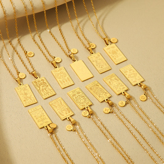 1109# Stainless steel twelve constellations simple necklace 18k gold plated square pendant titanium steel clavicle chain for women