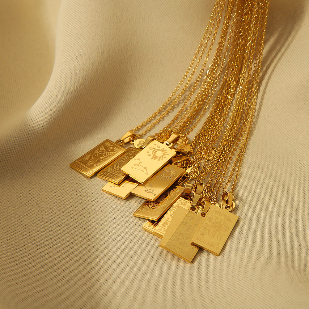 1109# Stainless steel twelve constellations simple necklace 18k gold plated square pendant titanium steel clavicle chain for women