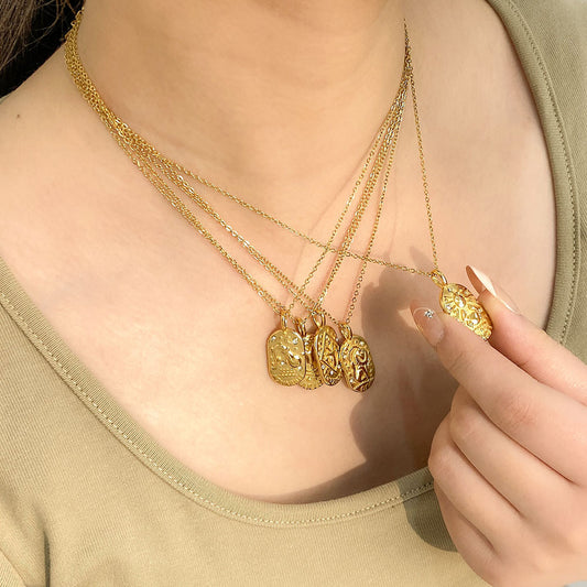 1110# Light luxury square twelve constellations casting pendant necklace stainless steel diamond neck jewelry