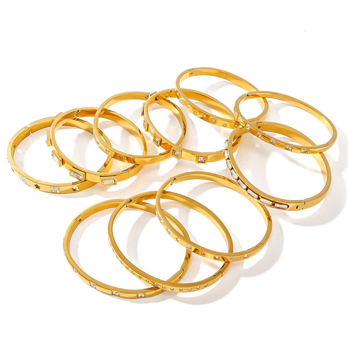 1201# Hot-selling zircon love quadrilateral geometric white zirconium green zirconium titanium steel real gold electroplating color-preserving jewelry bracelet