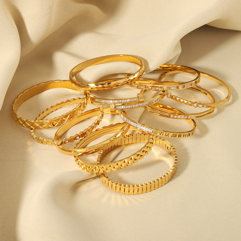 1209# Hot selling new zircon bracelet, Roman numerals, rhombus pattern jewelry, five-pointed star, stainless steel, real gold-plated hand jewelry