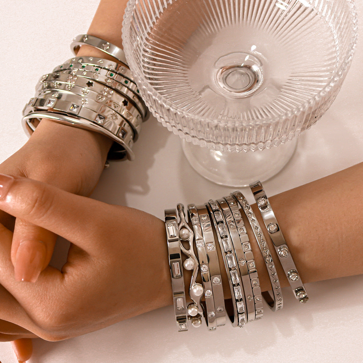 1210# French literary retro style non-fading real gold electroplated geometric zircon bracelet 18K waterproof jewelry