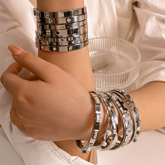 1210# French literary retro style non-fading real gold electroplated geometric zircon bracelet 18K waterproof jewelry