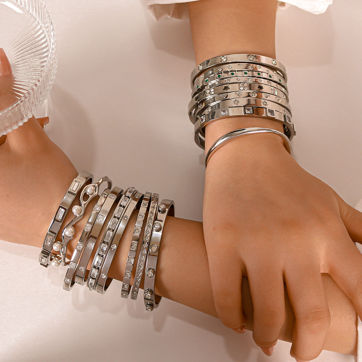 1210# French literary retro style non-fading real gold electroplated geometric zircon bracelet 18K waterproof jewelry