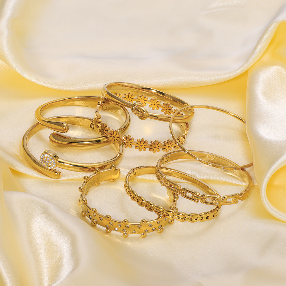 1212# New stainless steel 18k gold plated bracelet geometric buckle open bracelet inlaid with crystal bracelet