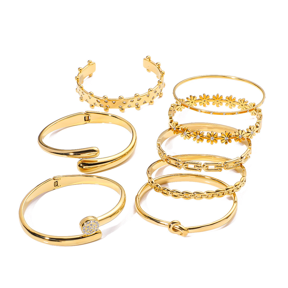 1212# New stainless steel 18k gold plated bracelet geometric buckle open bracelet inlaid with crystal bracelet