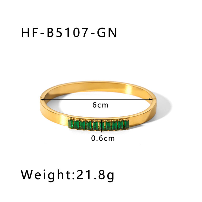 1202# Stainless steel zircon bracelet retro wide edge full diamond plated 18K real gold irregular bracelet for women
