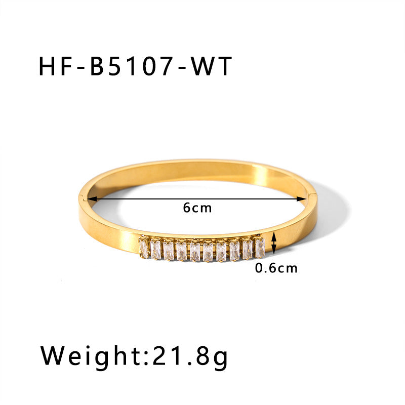 1202# Stainless steel zircon bracelet retro wide edge full diamond plated 18K real gold irregular bracelet for women