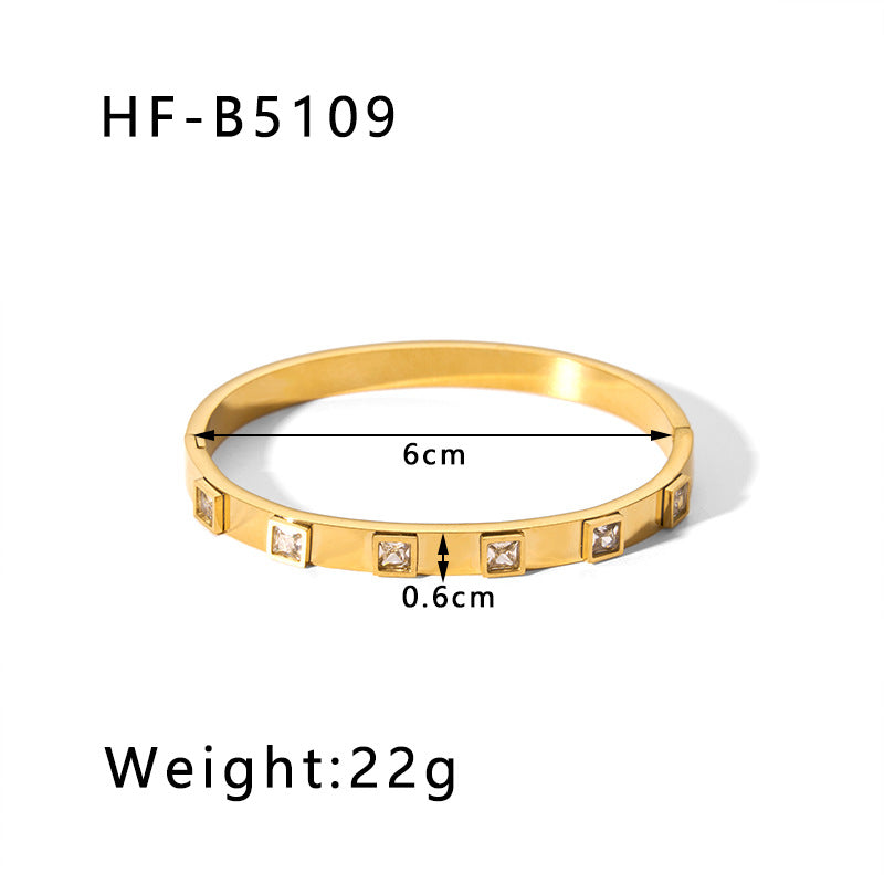 1202# Stainless steel zircon bracelet retro wide edge full diamond plated 18K real gold irregular bracelet for women