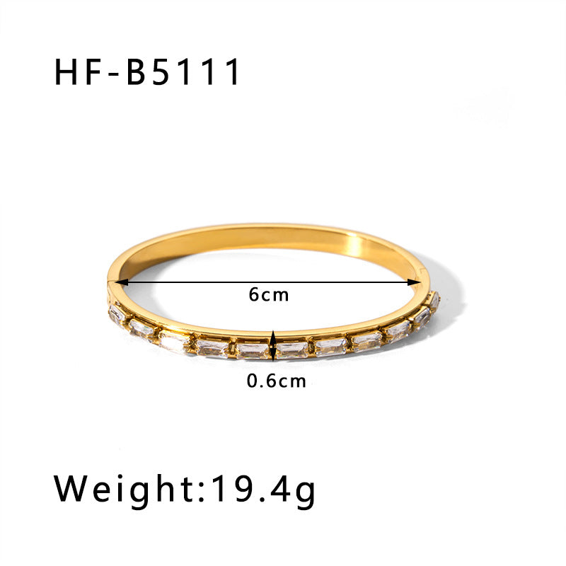 1202# Stainless steel zircon bracelet retro wide edge full diamond plated 18K real gold irregular bracelet for women