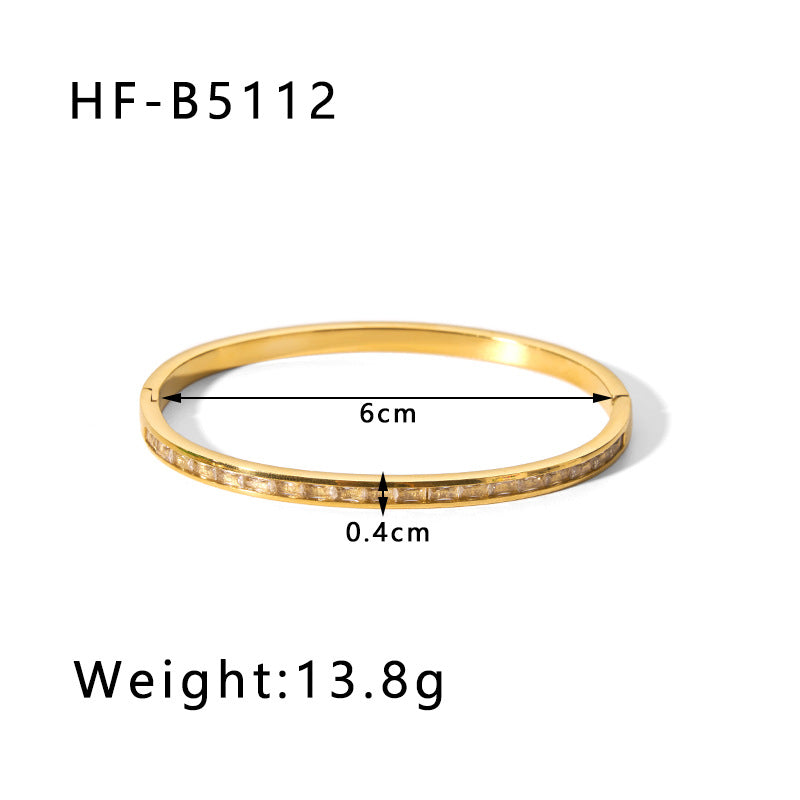 1202# Stainless steel zircon bracelet retro wide edge full diamond plated 18K real gold irregular bracelet for women