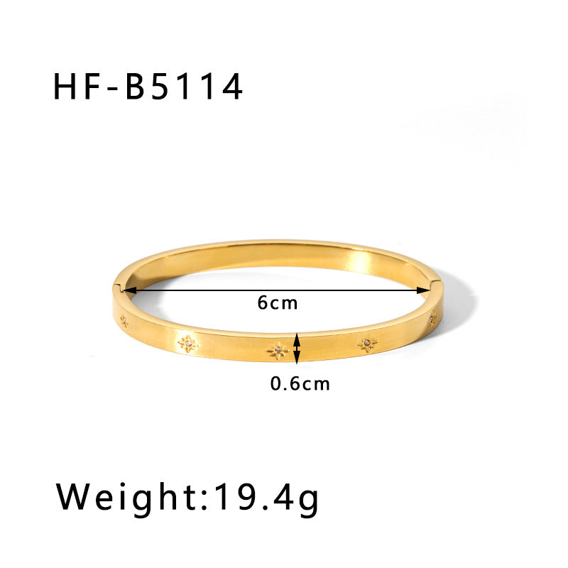 1202# Stainless steel zircon bracelet retro wide edge full diamond plated 18K real gold irregular bracelet for women