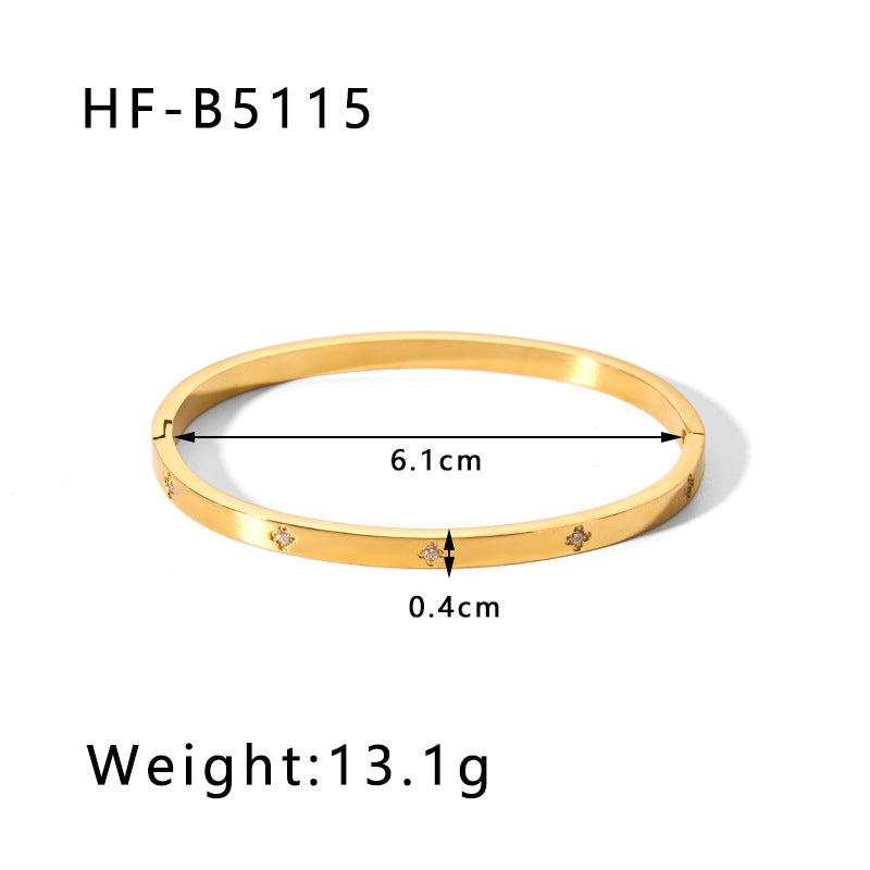 1202# Stainless steel zircon bracelet retro wide edge full diamond plated 18K real gold irregular bracelet for women