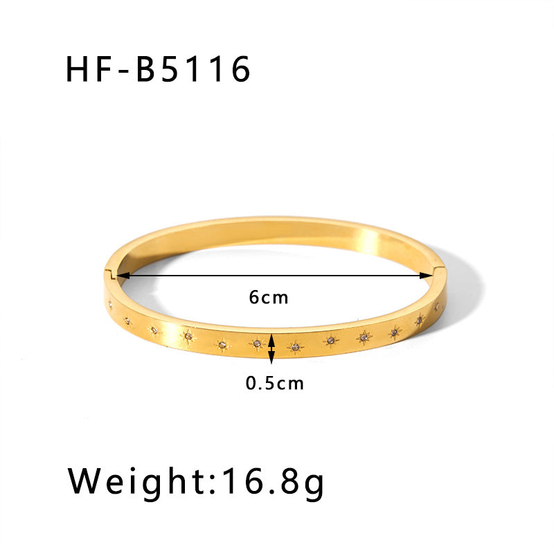 1202# Stainless steel zircon bracelet retro wide edge full diamond plated 18K real gold irregular bracelet for women