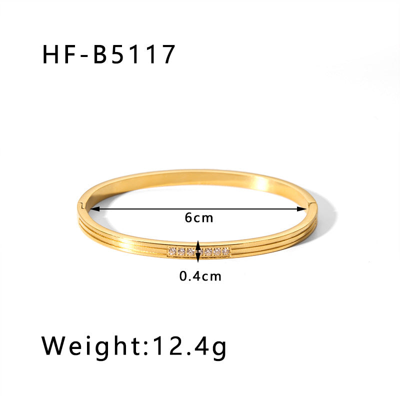 1202# Stainless steel zircon bracelet retro wide edge full diamond plated 18K real gold irregular bracelet for women