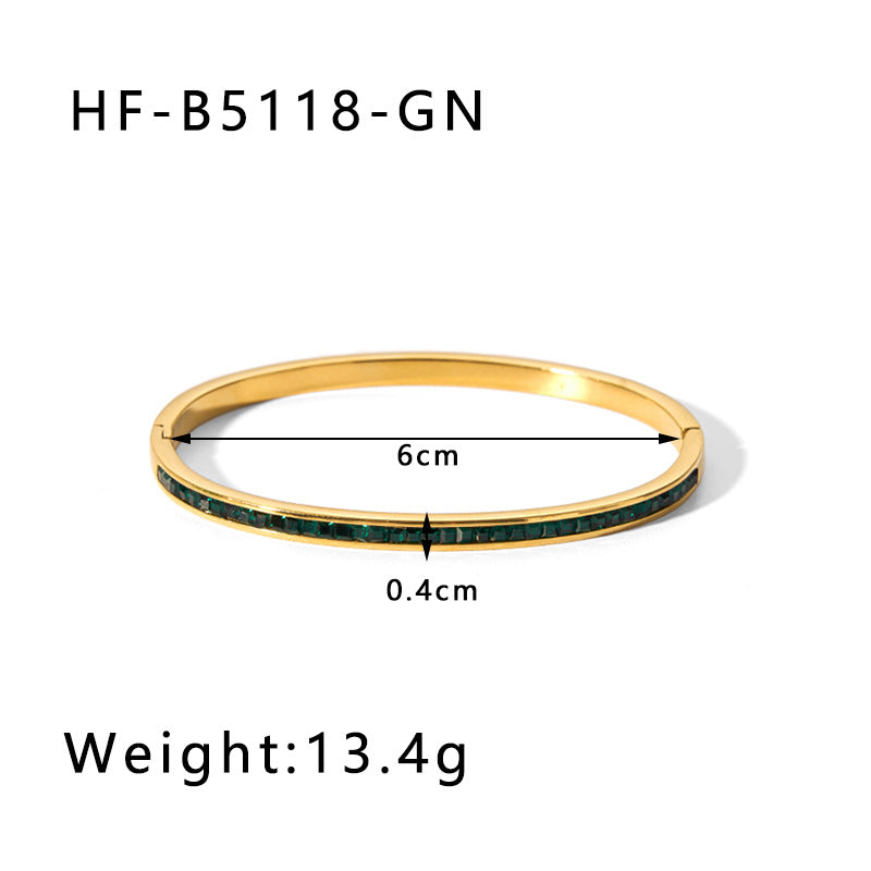 1202# Stainless steel zircon bracelet retro wide edge full diamond plated 18K real gold irregular bracelet for women