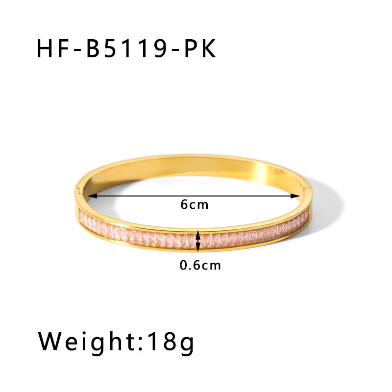 1202# Stainless steel zircon bracelet retro wide edge full diamond plated 18K real gold irregular bracelet for women